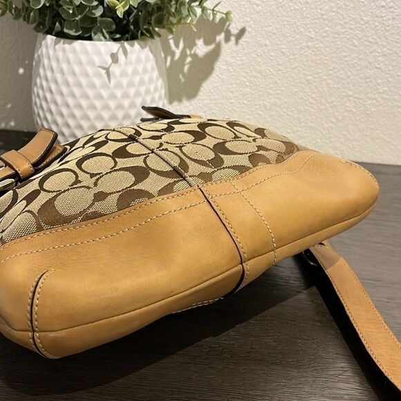 COACH 3574 Sufflette Cloth + Leather Shoulder Bag Crossbody Tan Jacquard - Picture 6 of 16